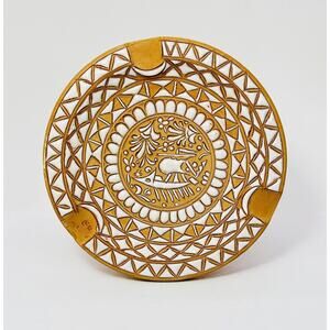 Vintage Karos Pottery Rhodes Greece Art Ashtray Trinket Dish Signed 6.5”